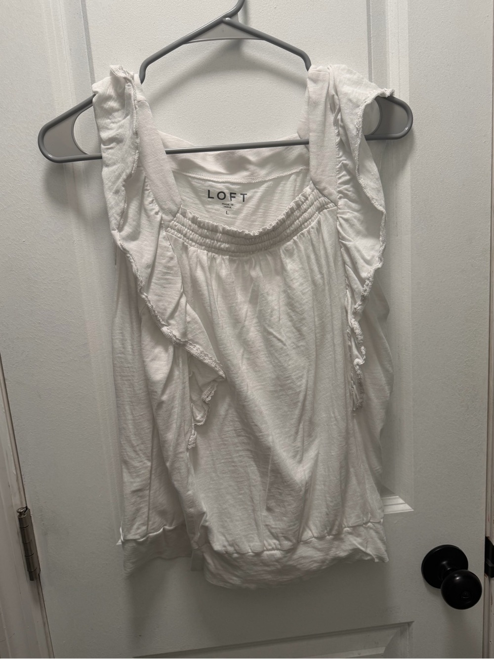 LOFT White Ruffle Strap Tank